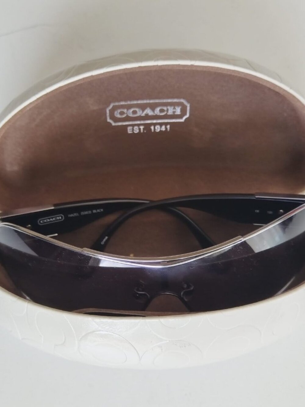 Coach Hazel S563 Black Shield Sunglasses Silver CC Logo Hinge Case Included - Picture 2 of 15